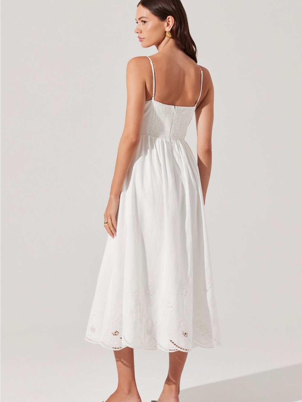 White Eyelet Midi Sundress with Scalloped Bodice - Picture 2 of 10